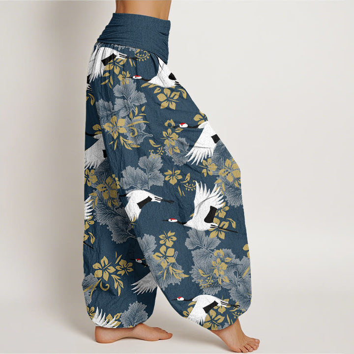 Pantalones harén con cintura elástica para mujer, con estampado de grullas voladoras y flores de cerezo, estilo casual, con Buddha Stones - image 6