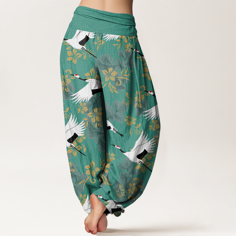 Pantalones harén con cintura elástica para mujer, con estampado de grullas voladoras y flores de cerezo, estilo casual, con Buddha Stones - image 9