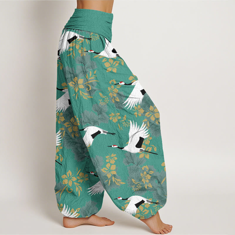 Pantalones harén con cintura elástica para mujer, con estampado de grullas voladoras y flores de cerezo, estilo casual, con Buddha Stones - image 10