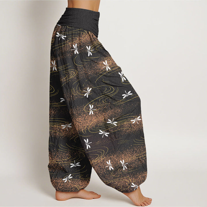 Pantalones harén con cintura elástica para mujer, con estampado de ondas de libélula y Buddha Stones - image 2