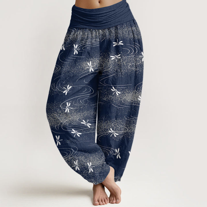 Pantalones harén con cintura elástica para mujer, con estampado de ondas de libélula y Buddha Stones - Marina de guerra - US22，UK/AU26，EU54 (6XL) - image 5