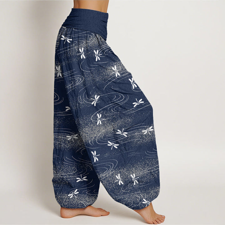 Pantalones harén con cintura elástica para mujer, con estampado de ondas de libélula y Buddha Stones - image 6
