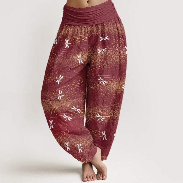 Pantalones harén con cintura elástica para mujer, con estampado de ondas de libélula y Buddha Stones - Marrón - US22，UK/AU26，EU54 (6XL) - image 8