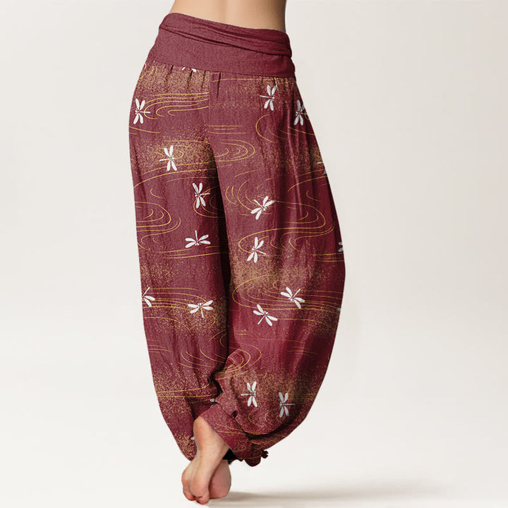 Pantalones harén con cintura elástica para mujer, con estampado de ondas de libélula y Buddha Stones - image 10