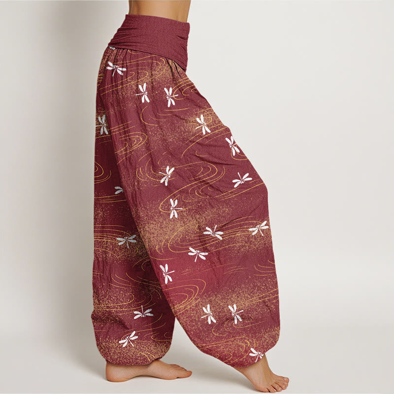 Pantalones harén con cintura elástica para mujer, con estampado de ondas de libélula y Buddha Stones - image 9