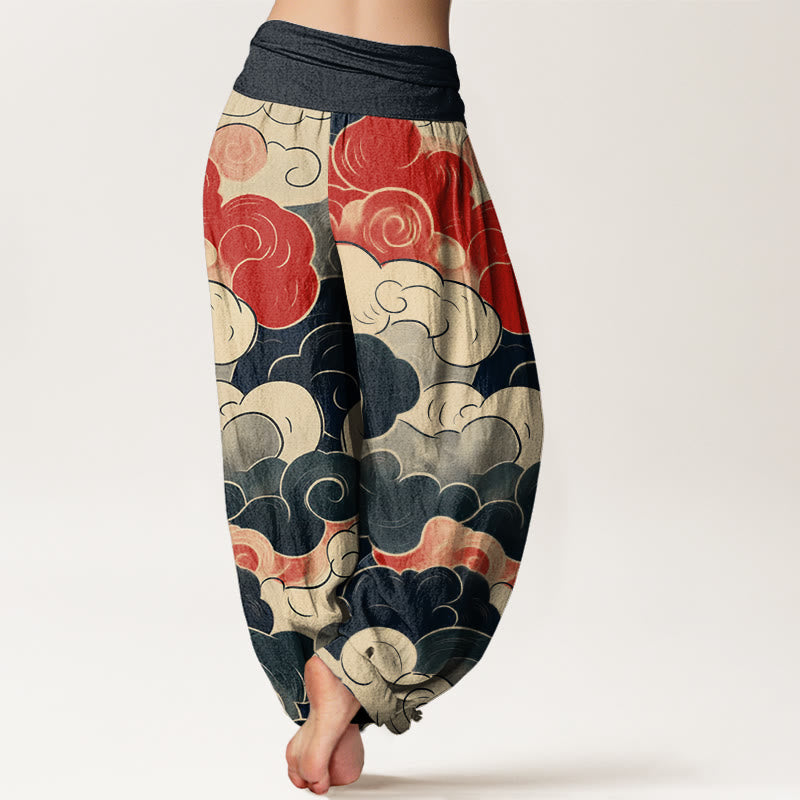 Pantalones harén de cintura elástica para mujer con diseño de nubes auspiciosas y Buddha Stones - image 2
