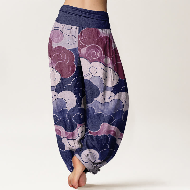 Pantalones bombachos de cintura elástica para mujer, de algodón, estilo casual, con estampado de nubes auspiciosas y Buddha Stones. - image 6