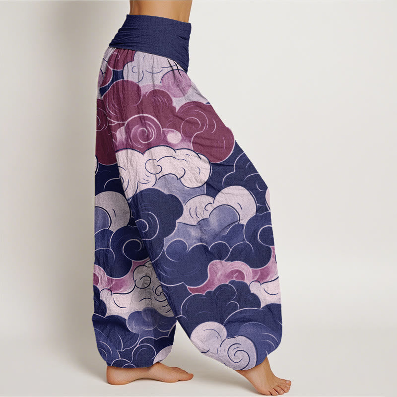 Pantalones harén de cintura elástica para mujer con diseño de nubes auspiciosas y Buddha Stones - image 5