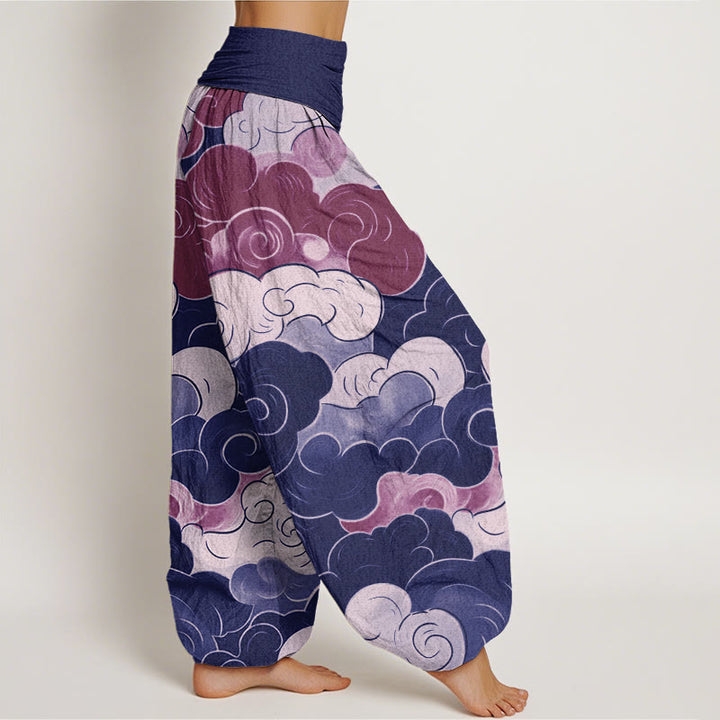 Pantalones harén de cintura elástica para mujer con diseño de nubes auspiciosas y Buddha Stones - image 5