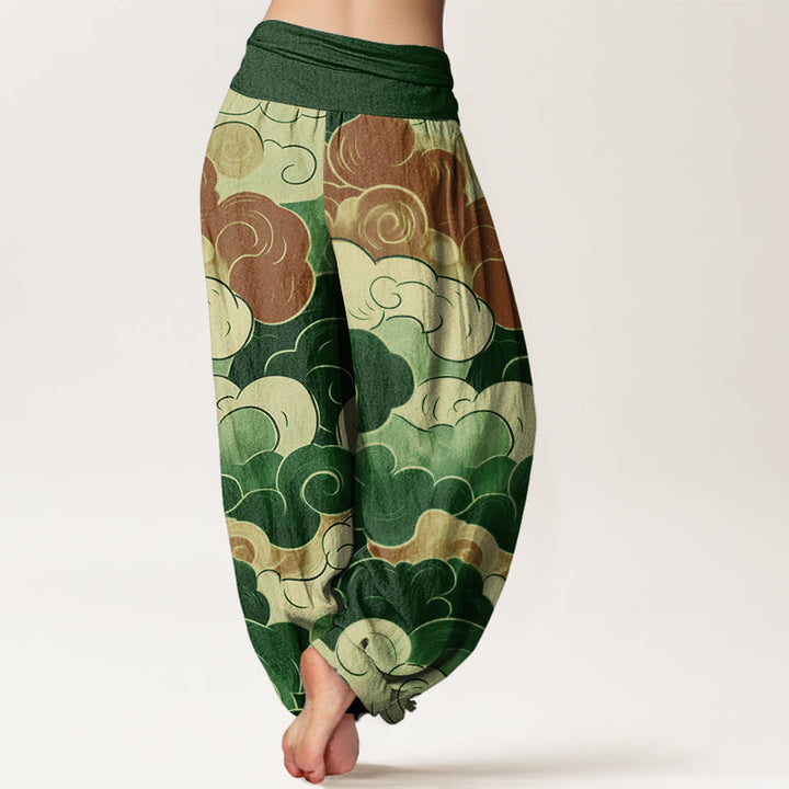 Pantalones harén de cintura elástica para mujer con diseño de nubes auspiciosas y Buddha Stones - image 9