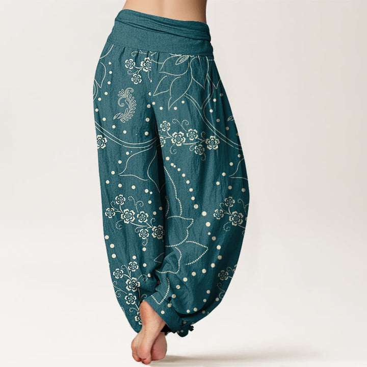 Pantalones harén informales con estampado de hojas y flores grandes de Buddha Stones para mujer, cintura elástica - image 7