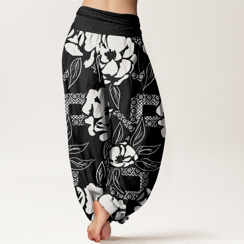 Pantalones harén con cintura elástica para mujer, informales, con estampado floral y hojas de Buddha Stones - image 3