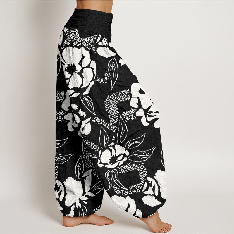 Pantalones harén con cintura elástica para mujer, informales, con estampado floral y hojas de Buddha Stones - image 2