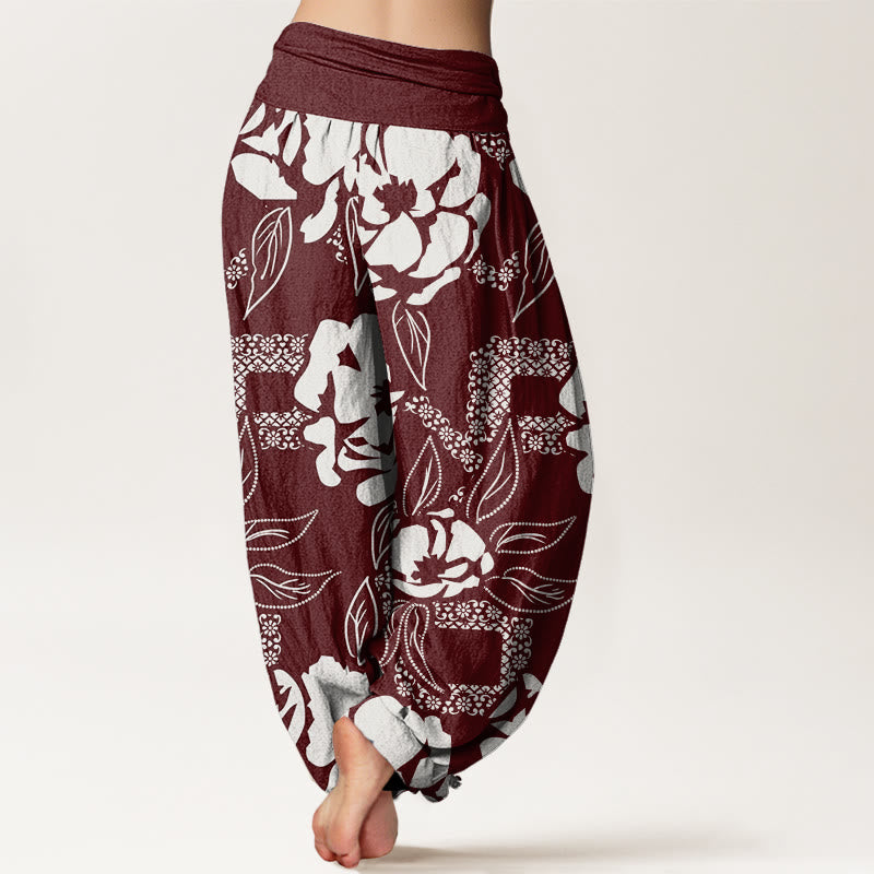 Pantalones harén con cintura elástica para mujer, informales, con estampado floral y hojas de Buddha Stones - image 7