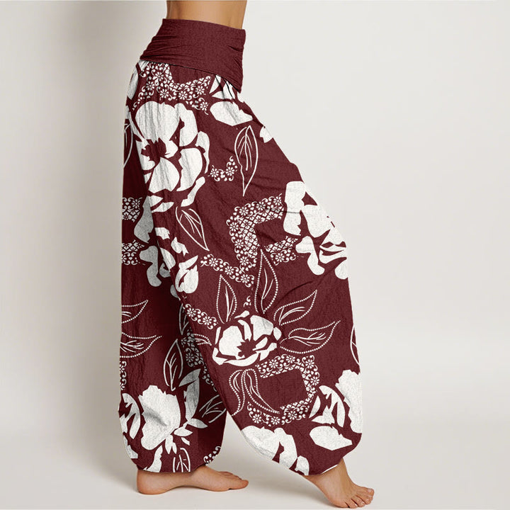 Pantalones harén con cintura elástica para mujer, informales, con estampado floral y hojas de Buddha Stones - image 6