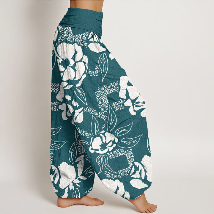 Pantalones harén con cintura elástica para mujer, informales, con estampado floral y hojas de Buddha Stones - image 9