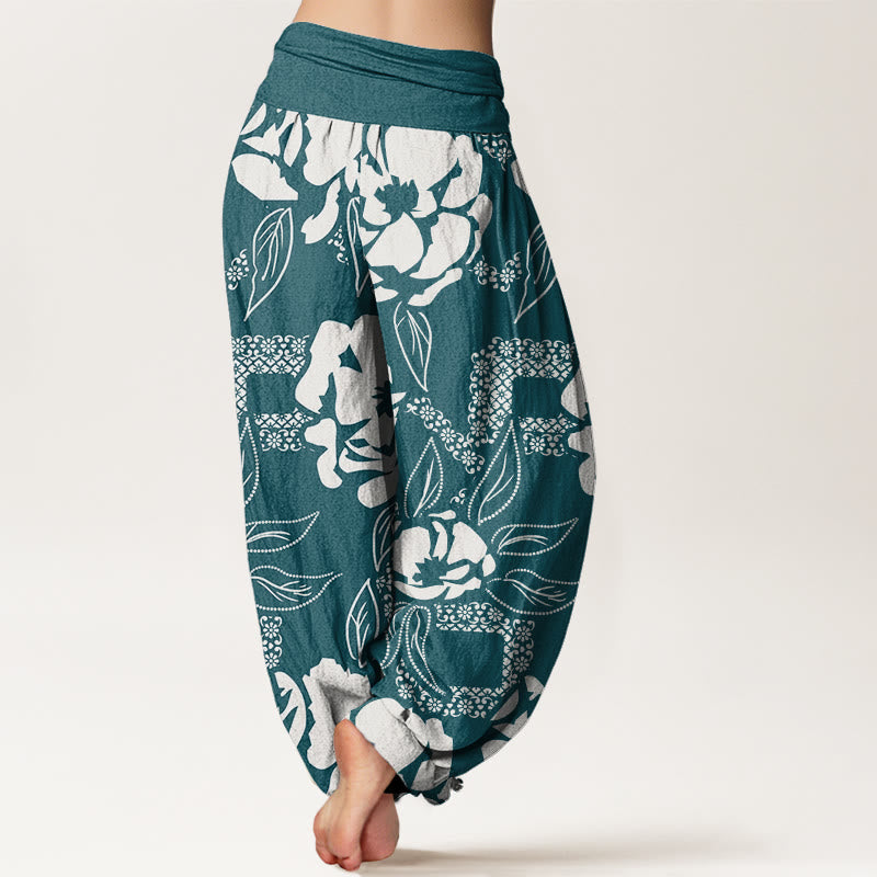 Pantalones harén con cintura elástica para mujer, informales, con estampado floral y hojas de Buddha Stones - image 10