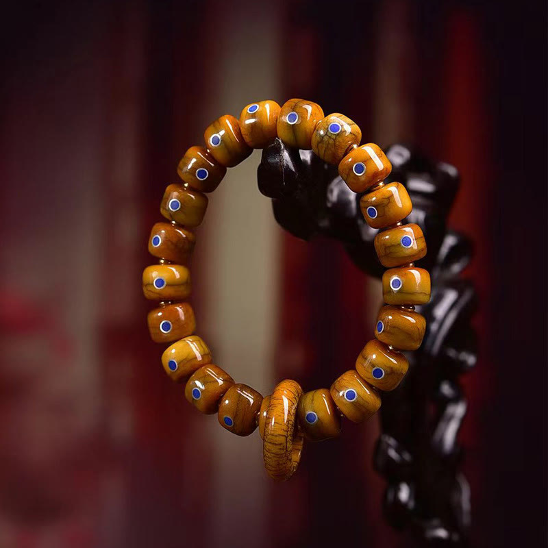 Pulsera de cuerda trenzada con cuentas de hueso tibetano vintage de Buddha Stones y lazurita
