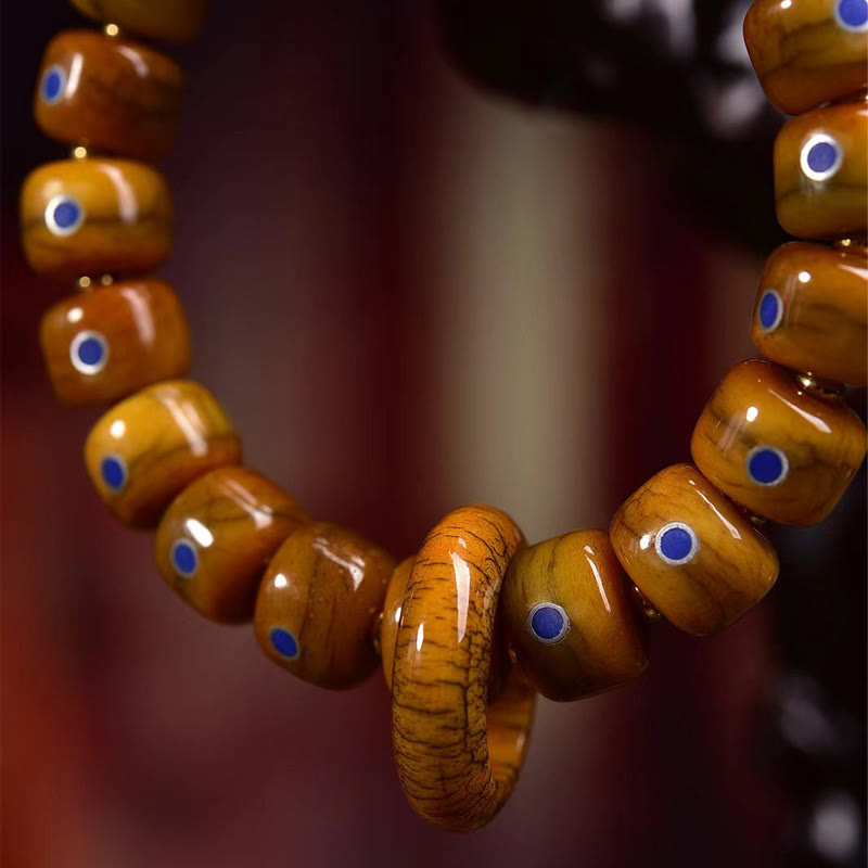 Pulsera de cuerda trenzada con cuentas de hueso tibetano vintage de Buddha Stones y lazurita