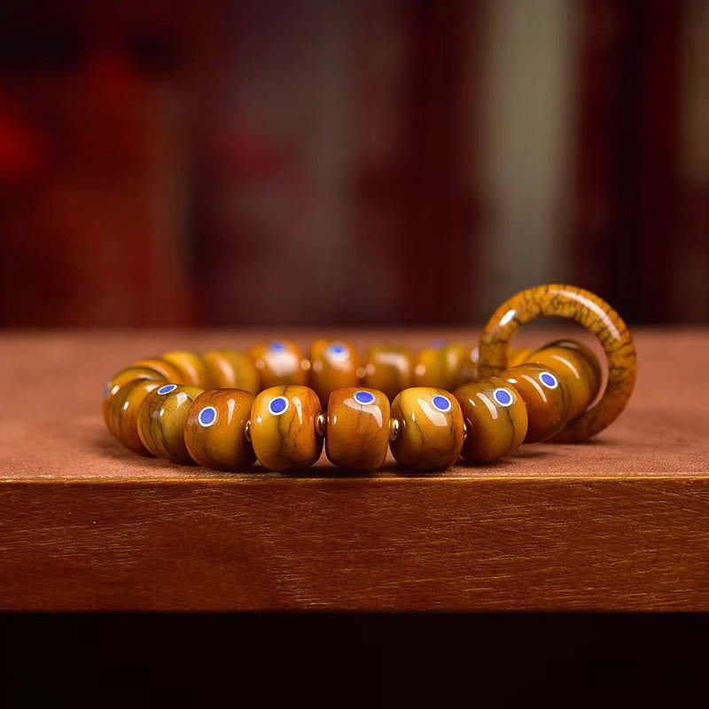 Pulsera de cuerda trenzada con cuentas de hueso tibetano vintage de Buddha Stones y lazurita