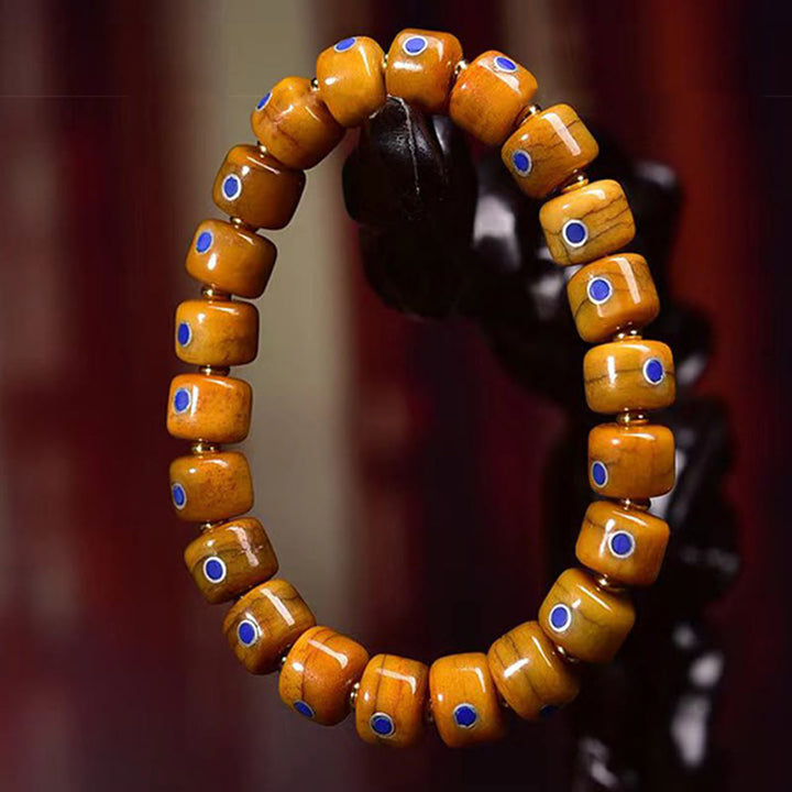 Pulsera de equilibrio positivo con cuerda trenzada y cuentas de hueso tibetano vintage de Buddha Stones