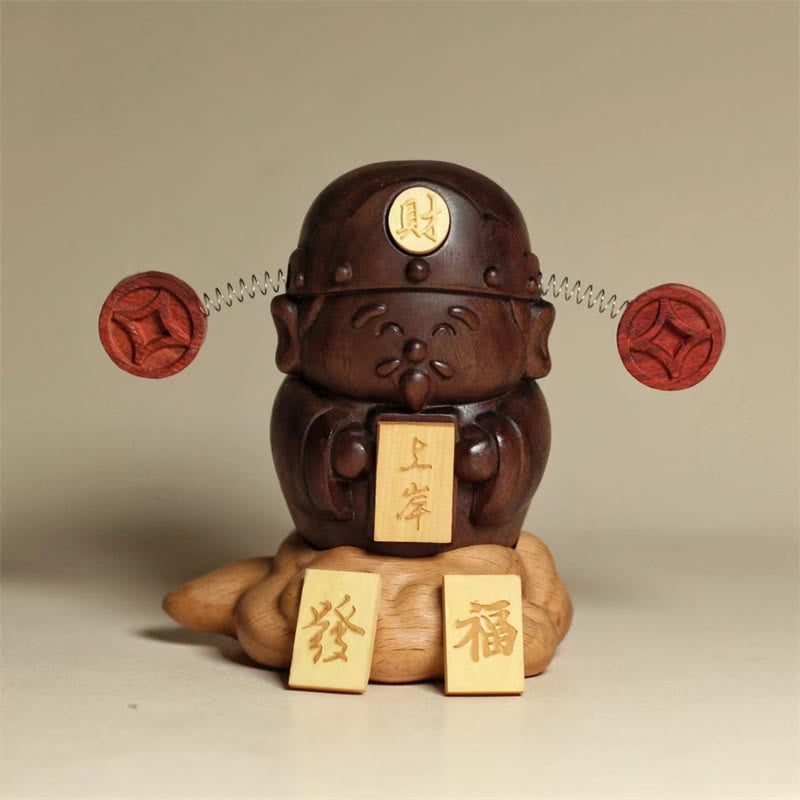 Estatua de Buddha Stones Caishen, Dios de la Riqueza, de nogal negro y haya, con carácter Fu, monedas de cobre, decoración del hogar. - 3,54 x 2,95 x 2,36 pulgadas (9 x 7,5 x 6 cm) - image 0