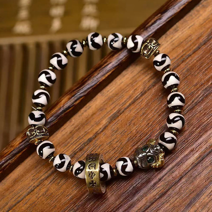 Pulsera de bendiciones de Om Mani Padme Hum con cuentas Dzi tibetanas vintage de Buddha Stones