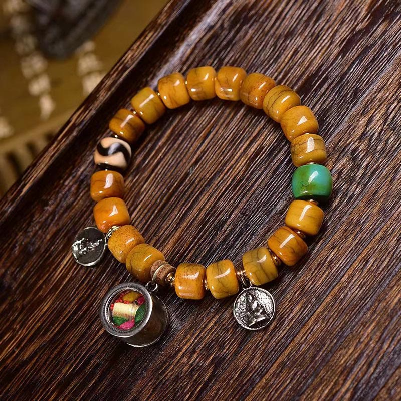 Pulsera de equilibrio con cuentas de hueso tibetano vintage de Buddha Stones y cuentas Dzi con forma de zorro