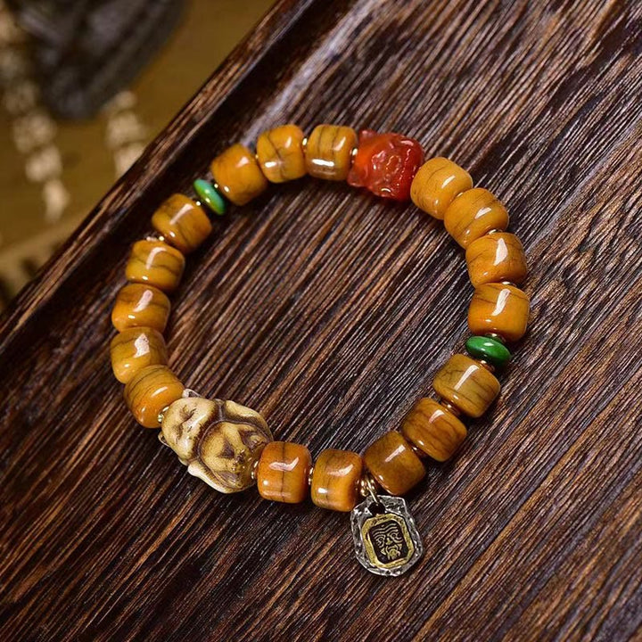 Pulsera de equilibrio con cuentas de hueso tibetano vintage de Buddha Stones y cuentas Dzi con forma de zorro