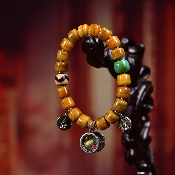 Pulsera de equilibrio con cuentas de hueso tibetano vintage de Buddha Stones y cuentas Dzi con forma de zorro