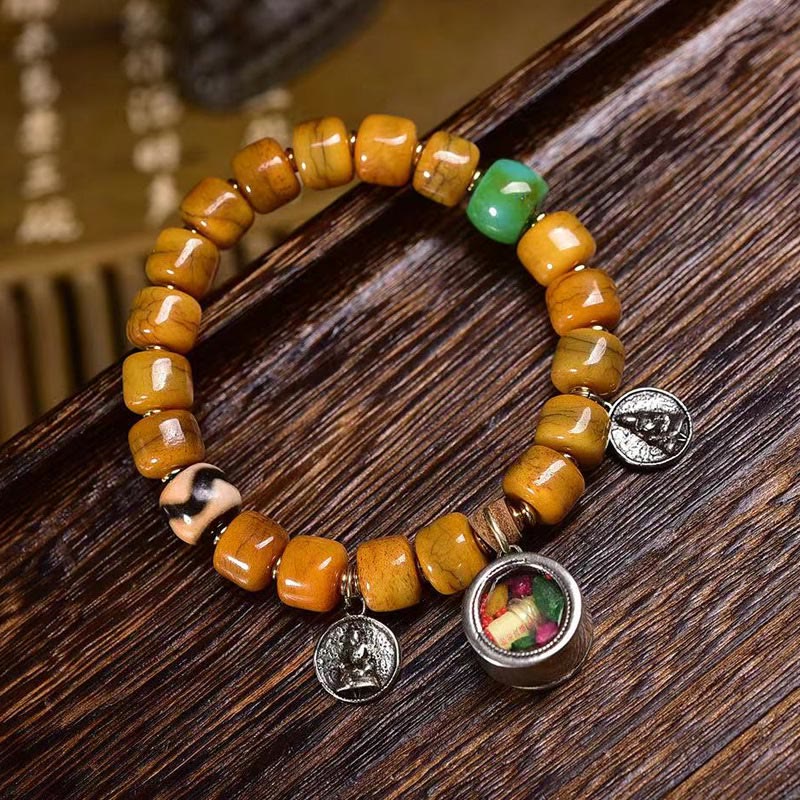 Pulsera de equilibrio con cuentas de hueso tibetano vintage de Buddha Stones y cuentas Dzi con forma de zorro