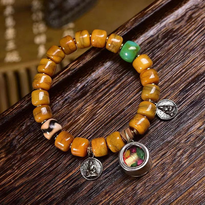 Pulsera de equilibrio con cuentas de hueso tibetano vintage de Buddha Stones y cuentas Dzi con forma de zorro