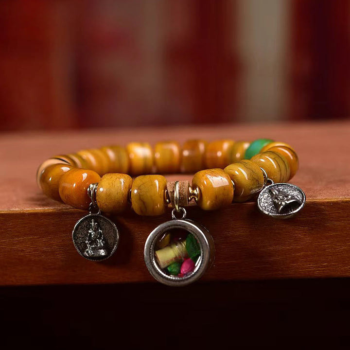 Pulsera de equilibrio con cuentas de hueso tibetano vintage de Buddha Stones y cuentas Dzi con forma de zorro