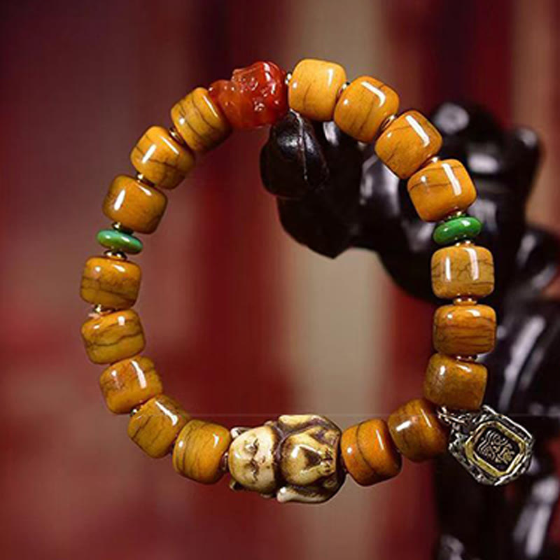 Pulsera de equilibrio con cuentas de hueso tibetano vintage de Buddha Stones y cuentas Dzi con forma de zorro