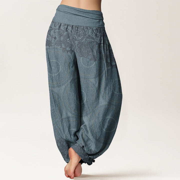 Buddha Stones harén de algodón puro con diseño de brújula y flores para mujer, estilo casual, con cintura elástica