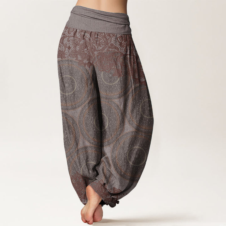 Buddha Stones harén de algodón puro con diseño de brújula y flores para mujer, estilo casual, con cintura elástica