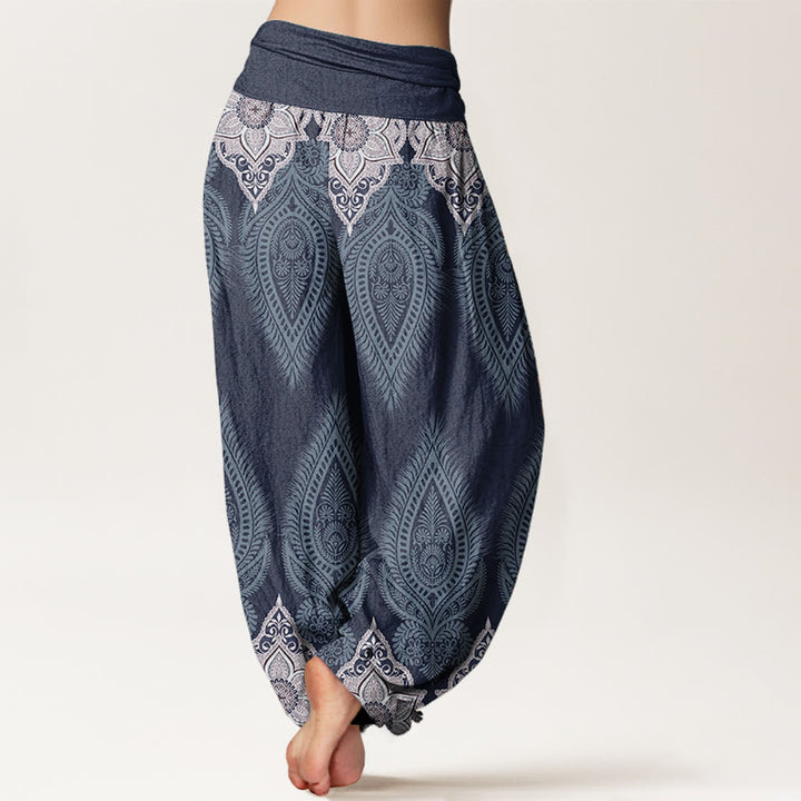 Pantalones Buddha Stones de algodón puro con diseño floral y plumas para mujer, cintura elástica - image 10