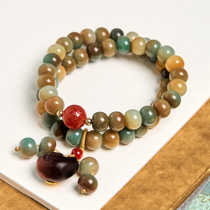 Pulsera de doble vuelta con semillas de Bodhi coloridas y Buddha Stones