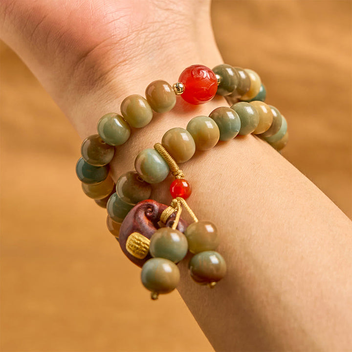 Pulsera de doble vuelta con semillas de Bodhi coloridas y Buddha Stones