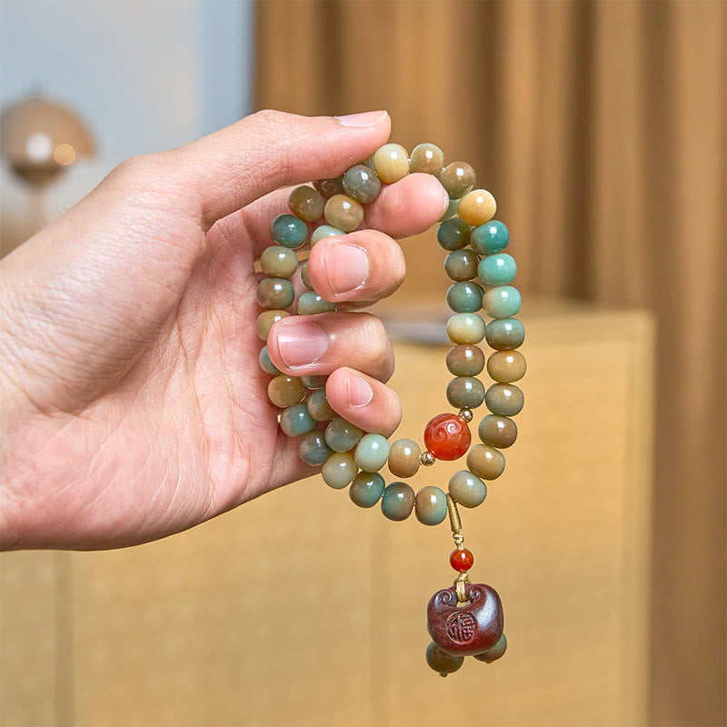 Pulsera de doble vuelta con semillas de Bodhi coloridas y Buddha Stones