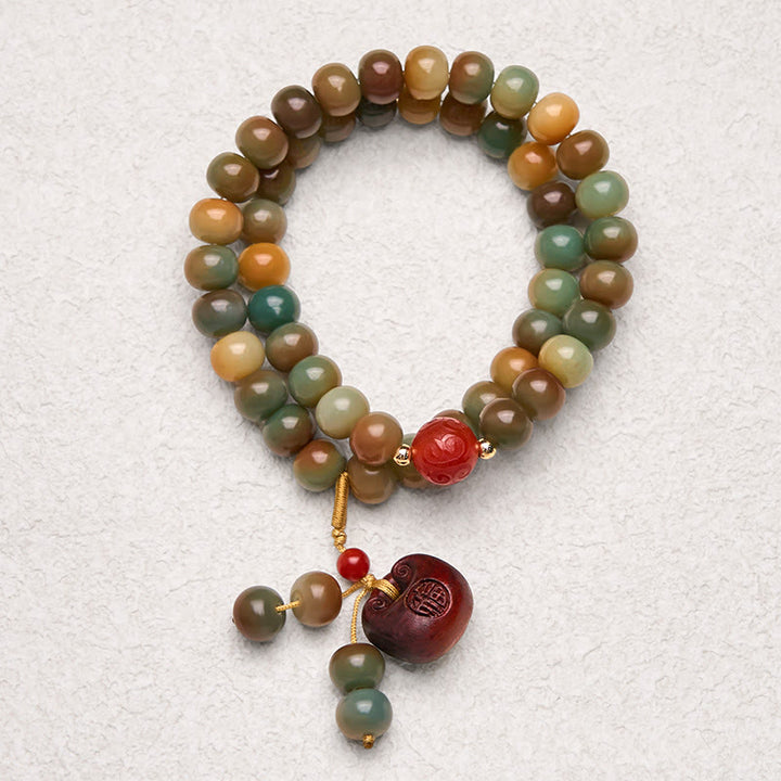Pulsera de doble vuelta con semillas de Bodhi coloridas y Buddha Stones