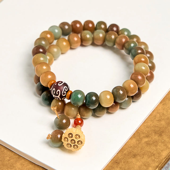 Pulsera de doble vuelta con dije de vaina de loto y semillas de bodhi coloridas de Buddha Stones