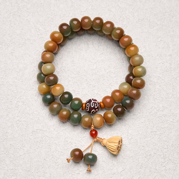 Pulsera de doble vuelta con dije de vaina de loto y semillas de bodhi coloridas de Buddha Stones