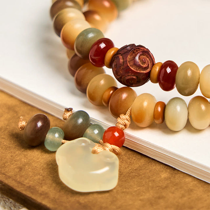 Pulsera de doble vuelta con Buddha Stones, semillas de Bodhi coloridas, candado de paz, cuentas de ábaco de la sabiduría