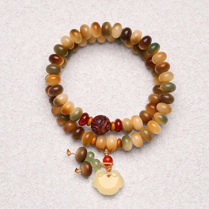 Pulsera de doble vuelta con Buddha Stones, semillas de Bodhi coloridas, candado de paz, cuentas de ábaco de la sabiduría