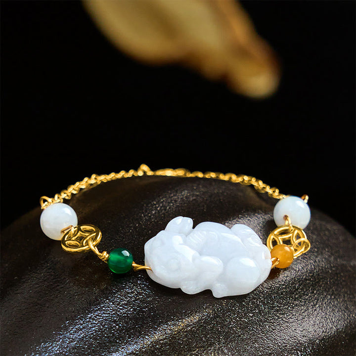 Pulsera de la suerte con monedas de cobre talladas en jade PiXiu natural y Buddha Stones