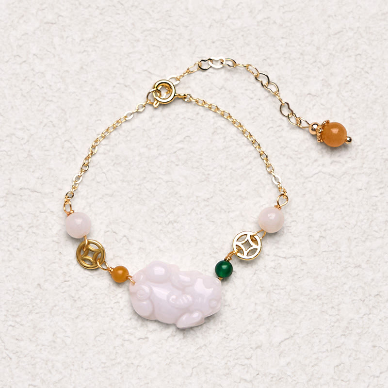 Pulsera de la suerte con monedas de cobre talladas en jade PiXiu natural y Buddha Stones
