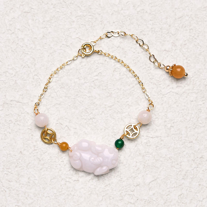 Pulsera de la suerte con monedas de cobre talladas en jade PiXiu natural y Buddha Stones