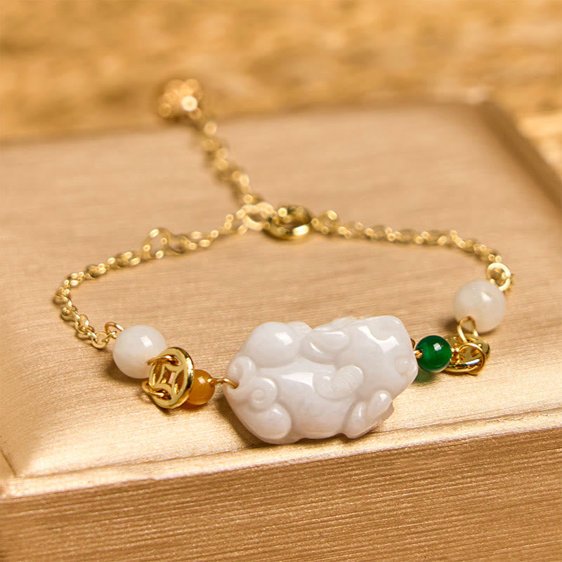 Pulsera de la suerte con monedas de cobre talladas en jade PiXiu natural y Buddha Stones