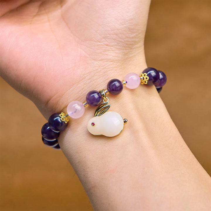 Pulsera de paz interior con cuentas de conejo y amatista natural de Buddha Stones